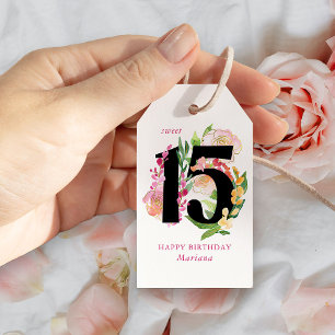 Etiqueta Para Presente Doce 15 Floral Número 15 Aniversário