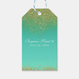 Etiqueta Para Presente Doce 16 Dourado Glitter & Teal Festa de aniversár
