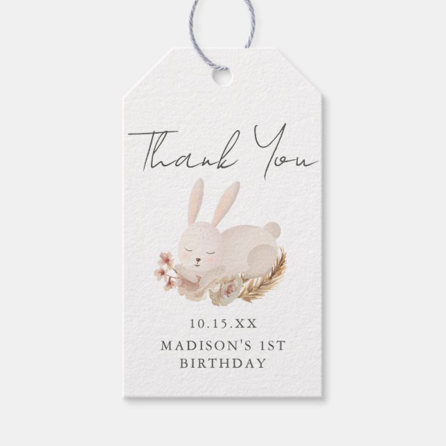 Etiqueta Para Presente Doce Coelhinha Caligrafia Primeiro Aniversário Obr (Frente)