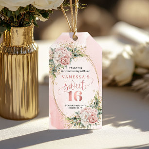 Etiqueta Para Presente Doce Dezesseis Agradecimentos Florais Rosa Empoeir