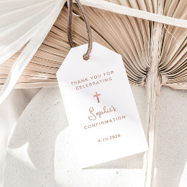 Etiqueta Para Presente Doce e Simples | Cruz de Confirmação em Rose Gold