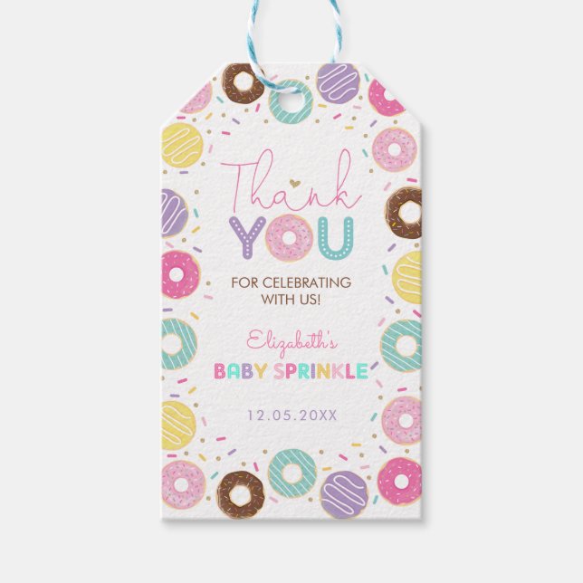 Etiqueta Para Presente Doce Rainbow Doughnut Baby Sprinkle Obrigado (Frente)