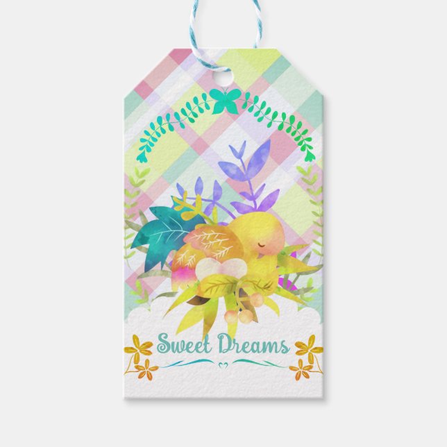 Etiqueta Para Presente Doce Sonhos Nidificação Bebê Pássaro (Frente)