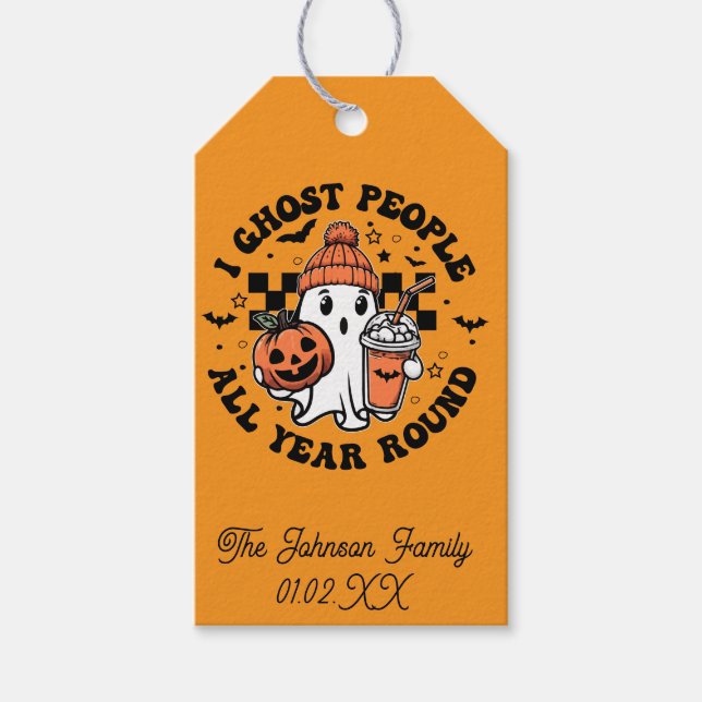 Etiqueta Para Presente Doces de Halloween Fantasma Engraçado Fofo (Frente)