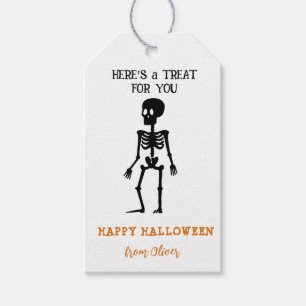 Etiqueta Para Presente Doces de Halloween Preto e Branco Esqueleto Fofo