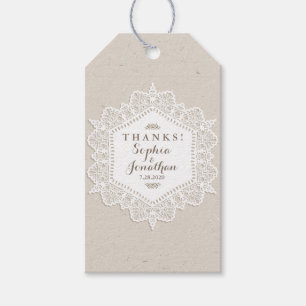 Etiqueta Para Presente Doily romântico do laço do vintage do casamento
