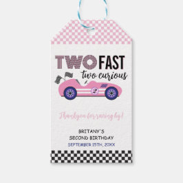 Etiqueta Para Presente Dois Carro Raça Rosa Rápida Segundo Aniversário