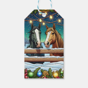 Etiqueta Para Presente Dois Cavalos de Desenho Animado Festivo em Estilo