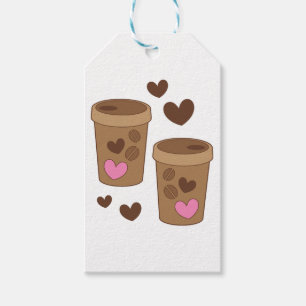 Etiqueta Para Presente dois copos de café com coração de amor