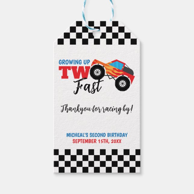 Etiqueta Para Presente Dois segundos aniversários de caminhão rápido (Frente)