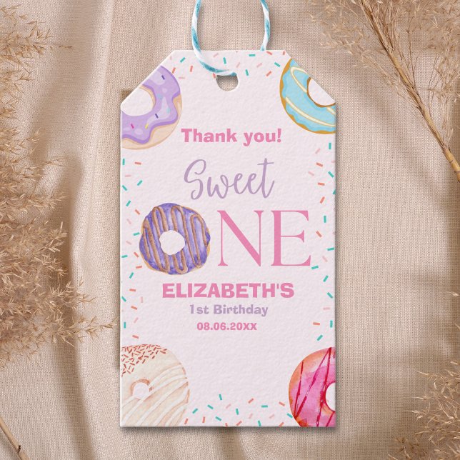 Etiqueta Para Presente Donut Sweet One Birthday Girl Party  (Criador carregado)