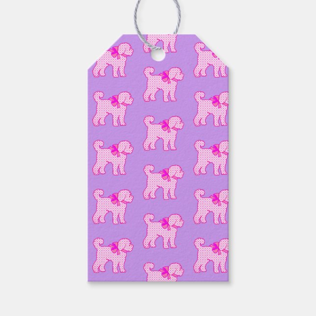 Etiqueta Para Presente Doodal Rosa Lavanda Cachorro Bonito (Frente)