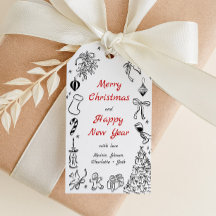 Doodle Christmas Gift Tag Quirky Hand Desenhar Hol
