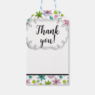 Etiqueta Para Presente Doodle Romântico Floral & Folhas Obrigado