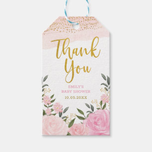 Etiqueta Para Presente Dourada Brilhante De Rosas Rosa, Obrigado