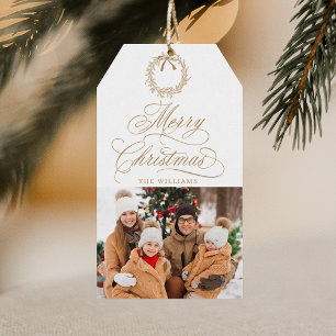 Etiqueta Para Presente Dourada Caligrafia Romântica Feliz Foto de Natal