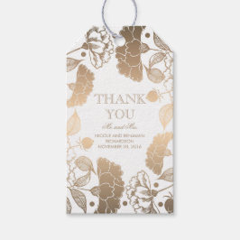 Etiqueta Para Presente Dourada e White Floral Wreath - Casamento de Peôni