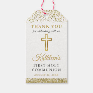 Etiqueta Para Presente Dourada Glitter Cross Primeira Comunhão Sagrada Ob