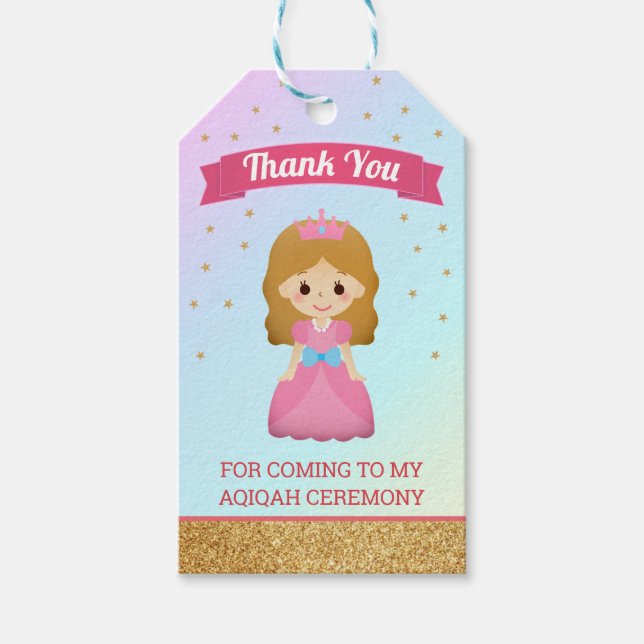 Etiqueta Para Presente Dourada Glitter Cute Little Princess Aqiqah (Frente)