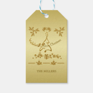 Etiqueta Para Presente Dourada Glitter Feliz Natal, Papai Noel em ouro