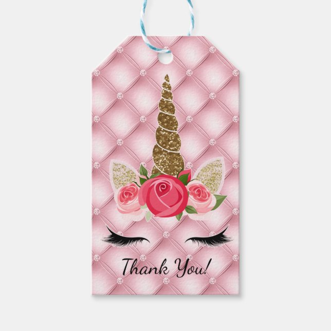 Etiqueta Para Presente Dourada Glitter & Rosas Rosa Festa de aniversário  (Frente)