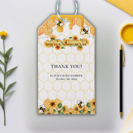 Etiqueta Para Presente Dourada Sunflower Honeycomb Honeybee Chá de fralda
