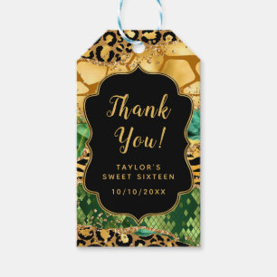 Etiqueta Para Presente Dourado Agate Safari Verde Doce Dezesseis Obrigado