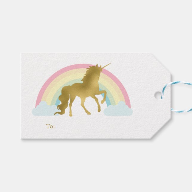 Etiqueta Para Presente Dourado aniversário do Unicorn (Frente (horizontal))