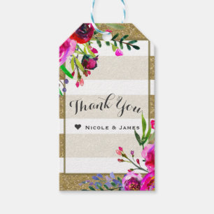 Etiqueta Para Presente Dourado Branco Listras Ousado Glam Floral Chic Fav