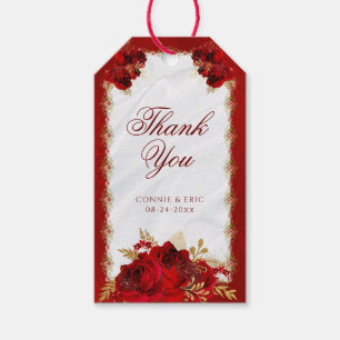 Etiqueta Para Presente Dourado Casamento Floral Vermelho Elegante Obrigad