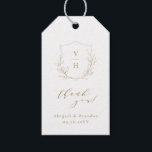 Etiqueta Para Presente Dourado casamento simples da crista botânica monog<br><div class="desc">Iniciais monogramas emolduradas por folhas botânicas elegantes e ilustradas à mão,  e escrita elegante e letra clássica em ouro e branco,  simples e luxo. obrigado excelente você favorece adesivos para casamento clássico moderno,  casamento formal simples,  casamento botânico elegante. Veja todas as peças correspondentes na coleção.</div>
