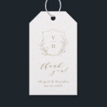 Etiqueta Para Presente Dourado casamento simples da crista botânica monog<br><div class="desc">Iniciais monogramas emolduradas por folhas botânicas elegantes e ilustradas à mão,  e escrita elegante e letra clássica em ouro e branco,  simples e luxo. obrigado excelente você favorece adesivos para casamento clássico moderno,  casamento formal simples,  casamento botânico elegante. Veja todas as peças correspondentes na coleção.</div>