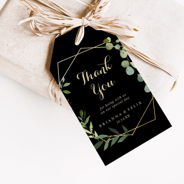 Etiqueta Para Presente Dourado Casamento Verde Geométrico Obrigado (Criador carregado)