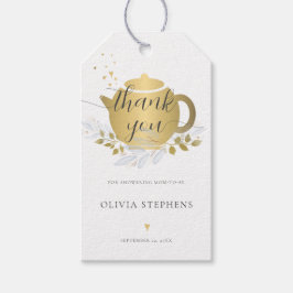 Etiqueta Para Presente Dourado Chá de Bebê Floral Azul do Partido do Chá