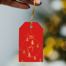 Etiqueta Para Presente Dourado Decor de Natal de Cobre e Árvores Vermelha