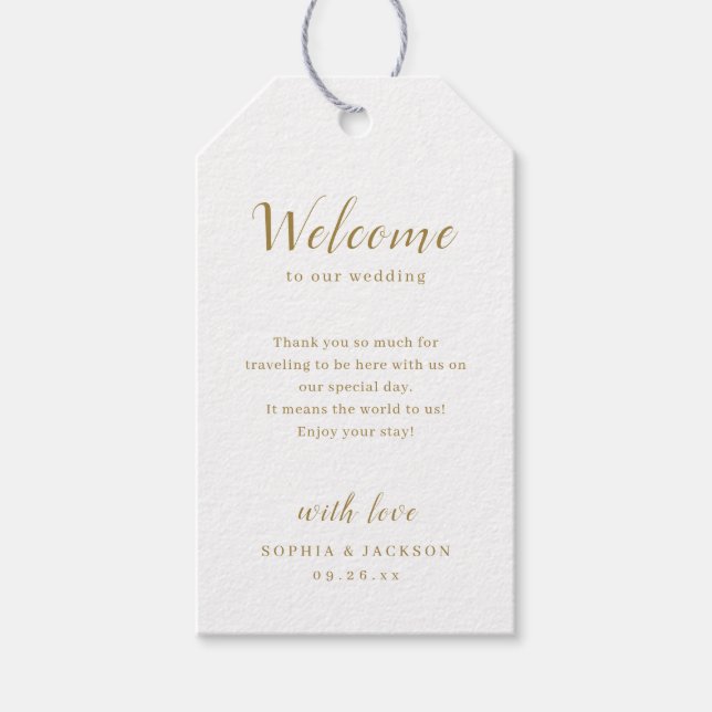 Etiqueta Para Presente Dourado e elegante casamento com guião romântico (Frente)