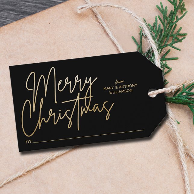 Etiqueta Para Presente Dourado Feliz Natal a Preto (Criador carregado)
