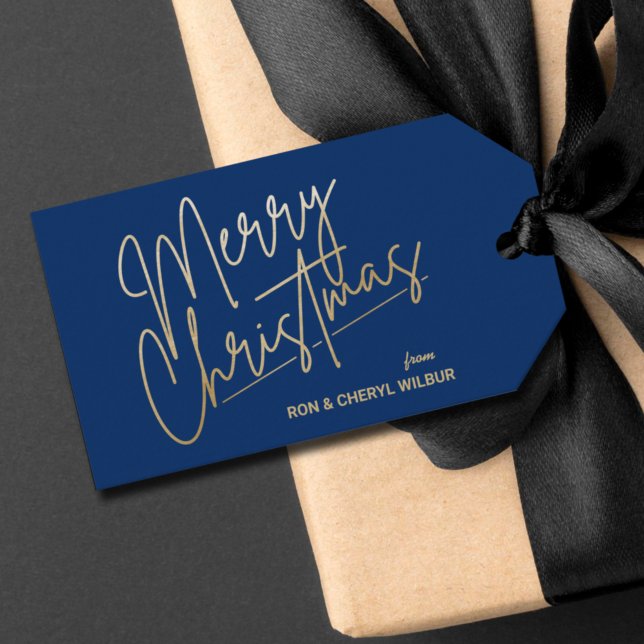 Etiqueta Para Presente Dourado Feliz Natal Luxe Marinho Azul (Criador carregado)