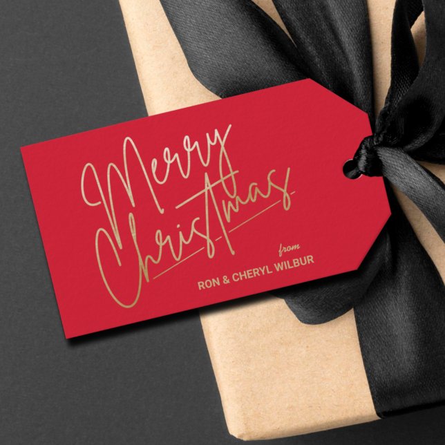 Etiqueta Para Presente Dourado Feliz Natal Luxe Vermelho (Criador carregado)