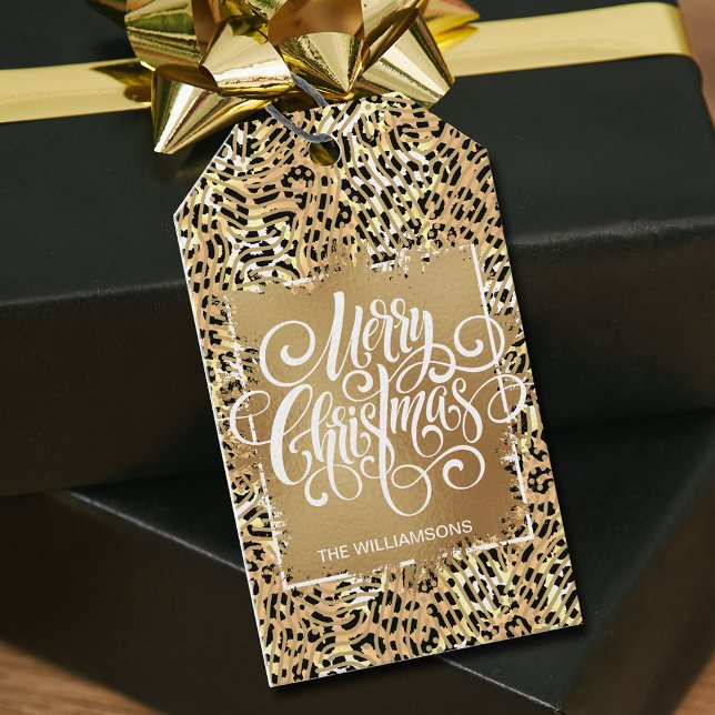 Etiqueta Para Presente Dourado Feliz Natal para Leopardo (Criador carregado)