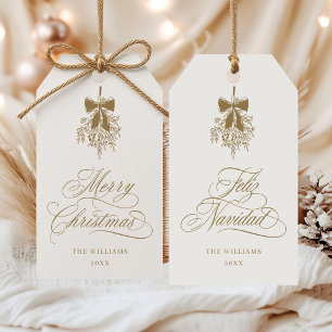 Etiqueta Para Presente Dourado Mistletoe Feliz Natal   Feliz Navidad