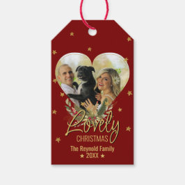 Etiqueta Para Presente Dourado Natal Belo Vermelho Foto do Coração das Es