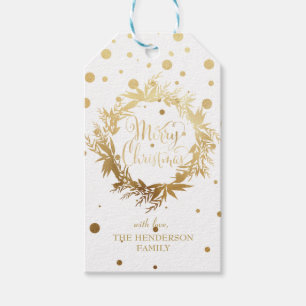 Etiqueta Para Presente Dourado Natal Branco Eucalyptus Wreath