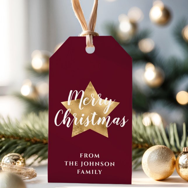 Etiqueta Para Presente Dourado Natal da Moderna Burgundy (Modern Burgundy Gold Star Christmas Gift Tags)