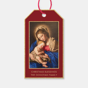 Etiqueta Para Presente Dourado religioso Madona e Natal infantil