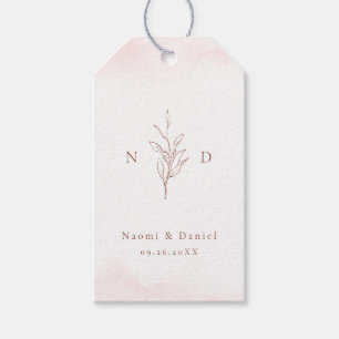 Etiqueta Para Presente Dourado rosa simples folhas botânicas monograma ca