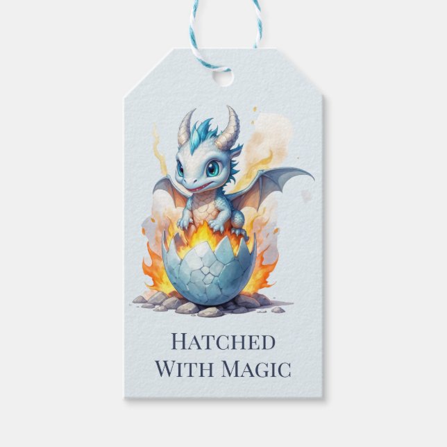Etiqueta Para Presente Dragão Azul Hatchling Encantado (Frente)