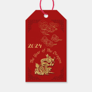 Etiqueta Para Presente Dragão cortado em papel chinês ouro Ano 2024 perGT