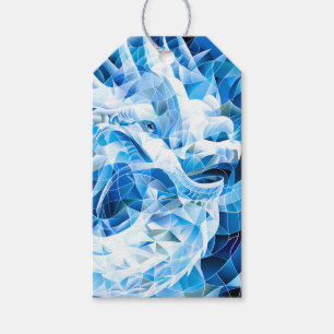 Etiqueta Para Presente Dragão Mosaico Azul Sky