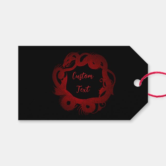 Etiqueta Para Presente Dragão Vermelho Personalizado (Frente (horizontal))